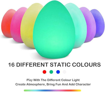 Egg Shape Color LED Mood Lamp, Rechargeable Dimmable Night Light with Remote Control 16 Dimmable Colors 4 Effects for Kids and Adults,Ambient Decorative Party Lighting(14x19cm)