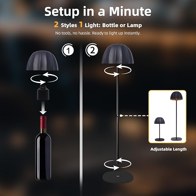 Modern 2-in-1 Table Lamp & Bottle Lamp, Pleated Metal Shade Touch Control Lamp | Adjustable Height, Warm Light & RGB, Stepless Dimming, Anti-Tip Design,Umbrella,Black