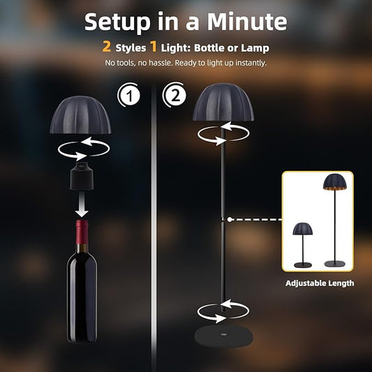 Modern 2-in-1 Table Lamp & Bottle Lamp, Pleated Metal Shade Touch Control Lamp | Adjustable Height, Warm Light & RGB, Stepless Dimming, Anti-Tip Design,Umbrella,Black