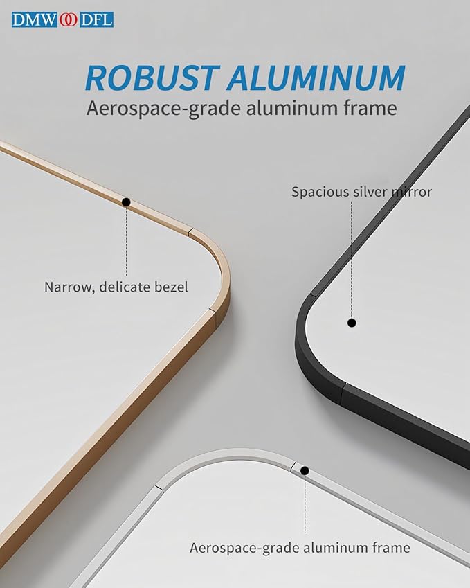 DMWOODFL 48"x14" Rounded Rectangle Over The Door Mirror - Full Length Tempered Glass & Aluminum Frame, No Drill Installation for Bedroom, Bathroom, Closet, Entryway (Silver White)