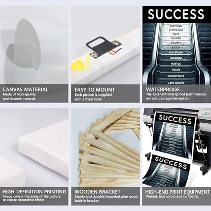 Abstract Creative Inspirational Framed Posters Success Factors Successful Stair Giclee Canvas Paintings Ladder to Success Motivational Artwork for Classroom Library Framed Ready to Hang-18x24 inches