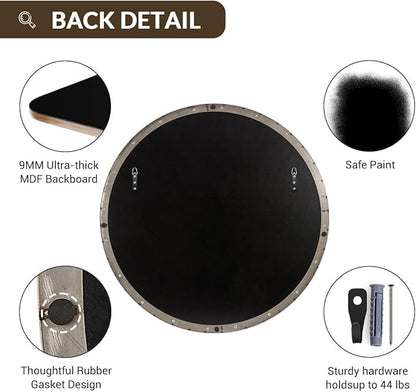 ANDY STAR Silver Round Mirror, 32" Brushed Nickel Bathroom Mirror, Stainless Steel Metal Framed Circle Wall Mirrors, Large Modern Vanity Mirror for Entryway, Living Room
