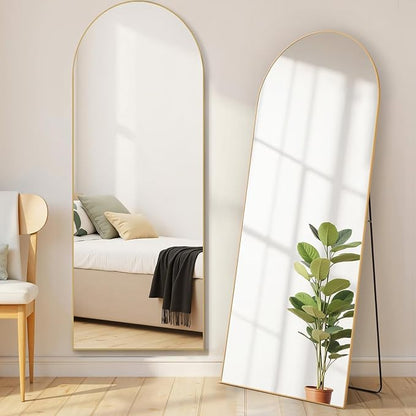 Arched Mirror Full Length, Upgraded 21"x64" Body Wall Mirrors with Shatter-Proof Glass, Floor Standing, Hanging or Leaning, Large Tall Arch Mirror with Stand Aluminum Alloy Frame