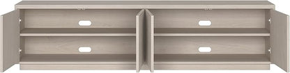 Henn&Hart Fluted TV Stand for TVs up to 85" with 2 Concealed Ribbed Storage Cabinets and Adjustable Shelves for Living Room, Family Room, or Office, Beech White