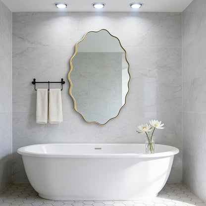 Scalloped Mirror, 35.5"x26" Oval Vanity Mirror for Over Sink, Gold Irregular Shaped Mirrors, Modern Wavy Round Mirrors for Living Room Bedroom Bathroom Hallway Entryway Fireplace
