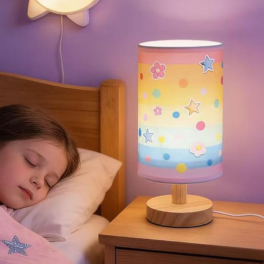 Girls Lamp,Lamp for Girls Bedroom 3-Color Small Linen Desk Lamp, 10 x 5.12 Inch with Integrated LED, for Boys & Girls Bedroom,Room Lighting Table Lamps Home Decoration(Colorful)