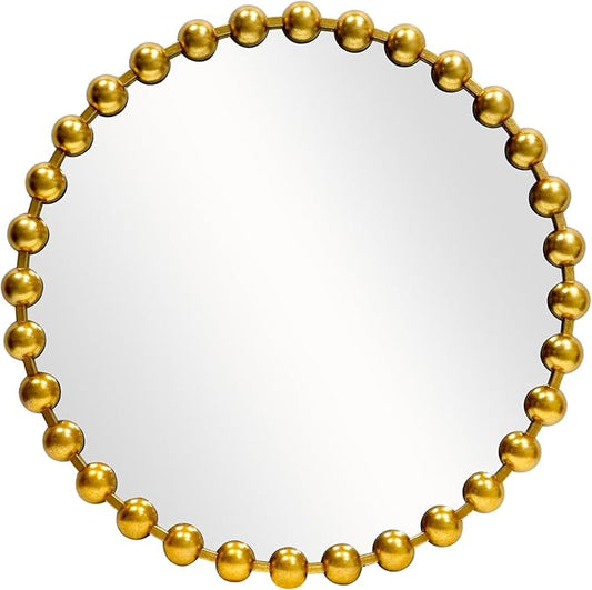 Round Gold Mirror 28'', Spherical Frame Round Mirror for Living Room, Beaded Mirror for Bathroom, Dining Roon, Bed Room, Entryway