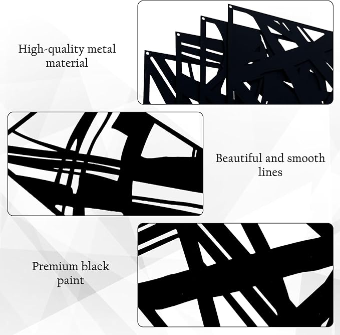 Zzbakress 4 Pieces Abstract Metal Wall Art, Minimalist Art Decoration, Paintings Wall Decor, 3D Structure Sculptures Decor for Living Room Bedroom Bathroom Office (Black style 1)