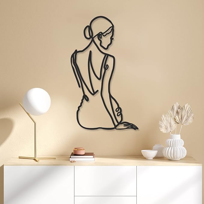 Photect 3 Pcs Metal Wall Art Decor Minimalist Abstract Woman Wall Art Metal Modern Line Drawing Decor Female Single Line Home Hanging for Bedroom Bathroom Living Room Housewarming(Retro,Black)