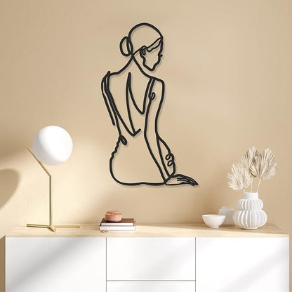 Photect 3 Pcs Metal Wall Art Decor Minimalist Abstract Woman Wall Art Metal Modern Line Drawing Decor Female Single Line Home Hanging for Bedroom Bathroom Living Room Housewarming(Retro,Black)
