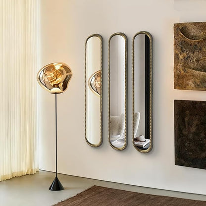 Long Skinny Mirror for Wall,Gold Narrow Oval Mirror for Entryway Bath,Metal Frame with Gold Decor Mirrors,7.9X 44 3-Pack