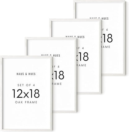 HAUS AND HUES White Oak Wood 12x18 Picture Frames - Set of 4, Modern Frames for Posters and Wall Display