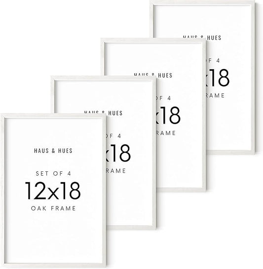 HAUS AND HUES White Oak Wood 12x18 Picture Frames - Set of 4, Modern Frames for Posters and Wall Display