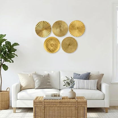 Briful 12" Gold Wall Décor Pack of 5 Metal Starbursts Radial Plate Wall Art Modern Accent Hanging Wall Decorations For Home Office Bedroom Or Living Room Sculptures