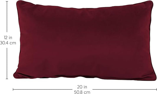 FDP 12" x 20" Velvet Rectangle Lumbar Pillow Set with Piping; Decorative Throw Pillow for Home Décor in Living Room, Bedroom or Lounge (2-Pack) - Bordeaux, 15159-349