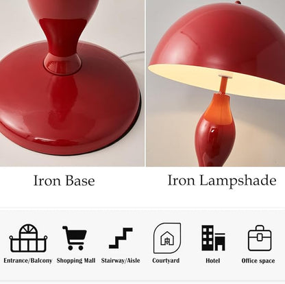 Red Mushroom Floor Lamp with Metal Lampshade,Adjustable 3-Color Temperature Reading Lamp,Nordic Style Standing Lamp for Nursery Bedroom and Living Room