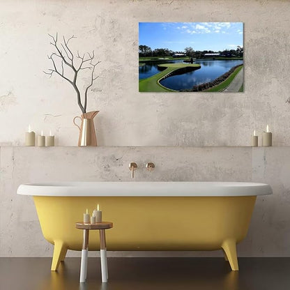 TPC Sawgrass Golf Course Wall Art for Living Room Bedroom Office Wall Decor - USA Golf Course Picture Poster Framed Artwork Canvas Prints Golf Art Ready to Hang(18''H x 24''W)