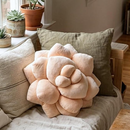 Green Philosophy Co. Succulent® Pillow 16" – Soft 3D Decorative Flower Throw Pillow, Unique Blush Peach Plush Flower Cushion, Perfect for Couch, Sofa, Bedroom Decor, Gift for Plant Lovers