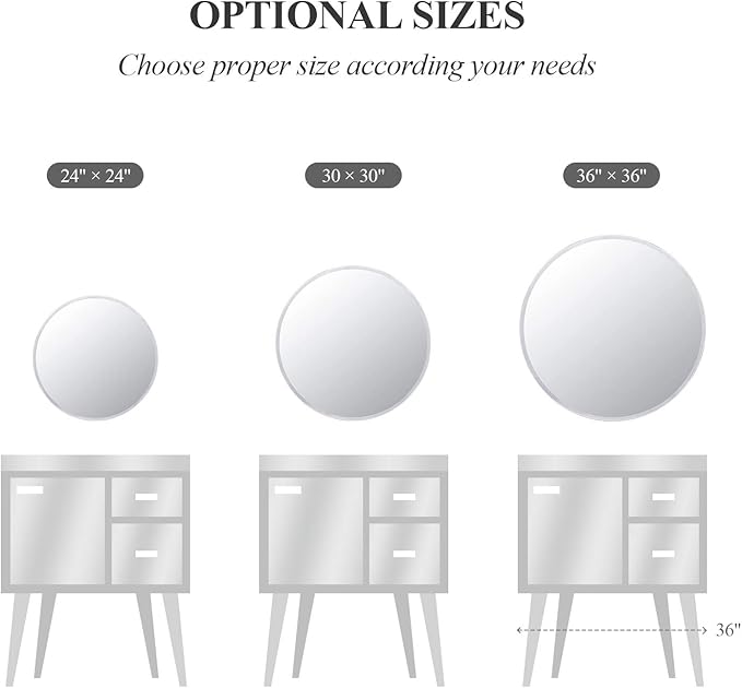 36" x 36" Frameless Round Wall Mirror Beveled Edge Bathroom Circle Mirror for Home Decor