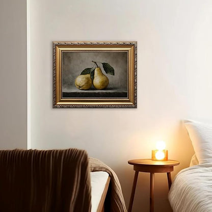 WZGZXU Vintage Gold Framed Wall Art Fruit Wall Decor Pear Canvas Art Still Life Pictures Antique Paintings Cottage Prints For Living Room Kitchen 12x16in