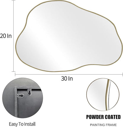POZINO Gold Irregular Mirror, 30"x20.5" Cloud Shaped Mirrors, Asymmetrical Wall Mirror, Modern Abstract Frameless Mirrors for Living Room Bathroom Bedroom Entryway, Hangs Vertically or Horizontally