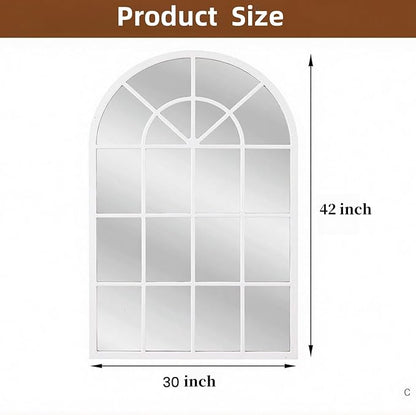 Arch Wall Mirror Mounted Decorative, 30"x42", Arched Window Pane Mirror for Wall-Mounted for Entryway, Bathroom Vanity, Living Room or Bedroom, Iron Frame, White