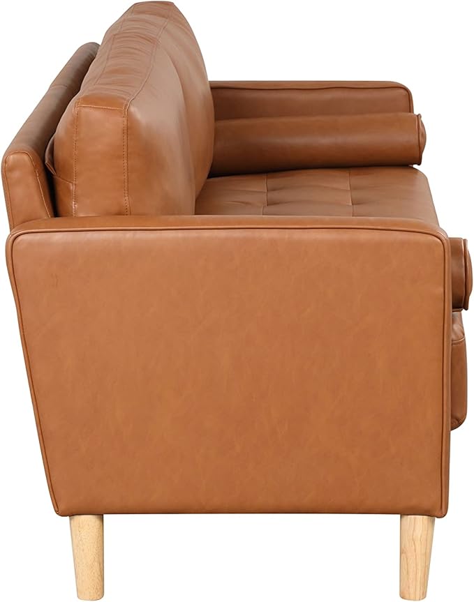 Studio Living® Lexington 75.6" Sofa, Mid-Century Modern, Pocket Coil Comfort, Easy Assembly, Vegan Leather, Carmel
