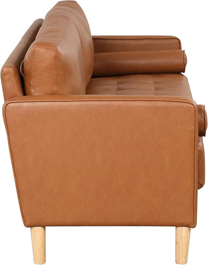 Studio Living® Lexington 75.6" Sofa, Mid-Century Modern, Pocket Coil Comfort, Easy Assembly, Vegan Leather, Carmel