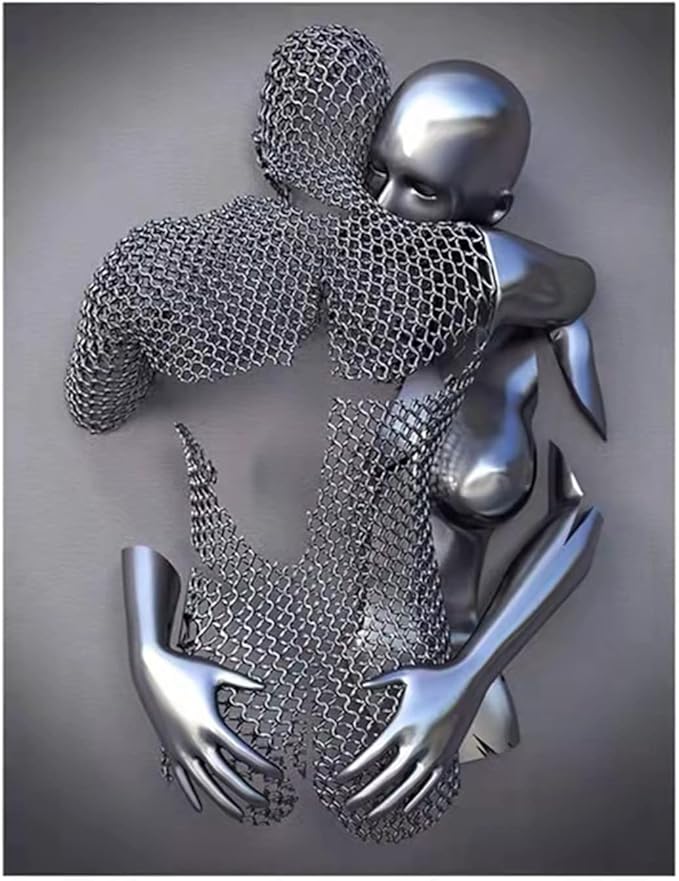 3D Wall Art Decor Artwork Figure Statue Modern Art Canvas Painting,Large Wall Art for Bathroom Bedroom Decoration (Hug Face to Face)