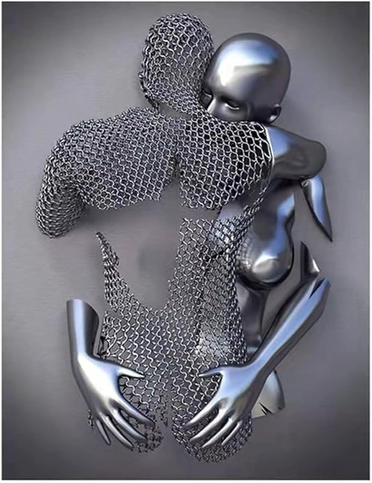 3D Wall Art Decor Artwork Figure Statue Modern Art Canvas Painting,Large Wall Art for Bathroom Bedroom Decoration (Hug Face to Face)