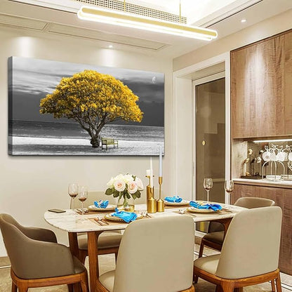 Wapluam Large Canvas Wall Art for Living Room, Office, Bedroom - Black and White Landscape Paintings With Yellow Trees - Framed Pictures Artwork Home Decor Mural 24x48 in