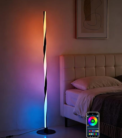 Smart RGBWIC Floor Lamp, LED Corner Lamp compatible with Alexa, Modern Black Floor Lamp with Music Sync and 16 Million DIY Colors, Dimmable Color Changing Standing Lamp for Bedroom Living Game Rooms