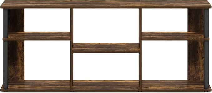 Furinno Classic TV Stand, 3-Tier Entertainment Center with Storage Shelf, Open Back TV Console for TV up to 65 Inch with Plastic Poles, for Living Room, Bedroom, Amber Oak