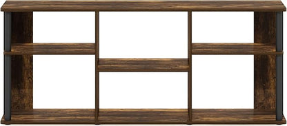 Furinno Classic TV Stand, 3-Tier Entertainment Center with Storage Shelf, Open Back TV Console for TV up to 65 Inch with Plastic Poles, for Living Room, Bedroom, Amber Oak