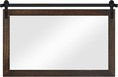 COGOOD Farmhouse Bathroom Mirror - 41" x 30" Rustic Barn Door Mirror for Living Room, Entryway, Bedroom, Vanity Wall Decor (Black Brown)