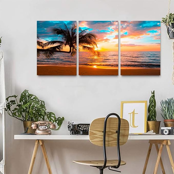 EPHANY Print Artwork Blue Ocean Sea Wall Art Art - Canvas Prints Picture Seaview Bottom View Beneath Surface Pictures Painting On Canvas Modern Seascape Home Office Decor (C-3pcs,16"x24"x3pcs)