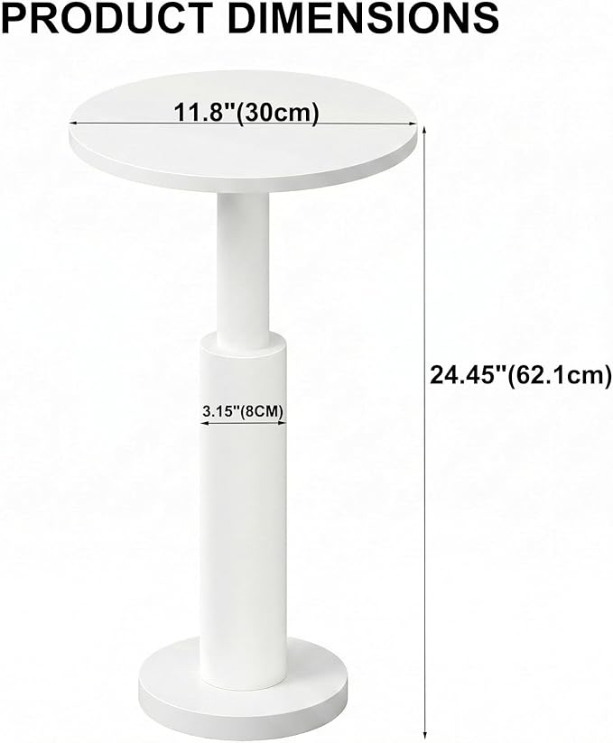 LAATOOREE Small Round Side Table, Accent Drink Coffee Table, Pedestal End Table with Thick Solid Wood Legs for Living Room, Sofa Couch, Small Spaces, Bedroom (White)