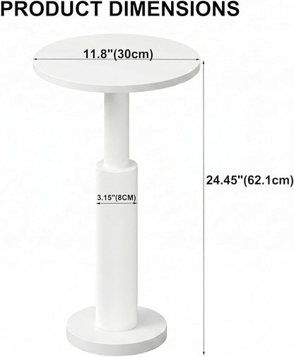 LAATOOREE Small Round Side Table, Accent Drink Coffee Table, Pedestal End Table with Thick Solid Wood Legs for Living Room, Sofa Couch, Small Spaces, Bedroom (White)