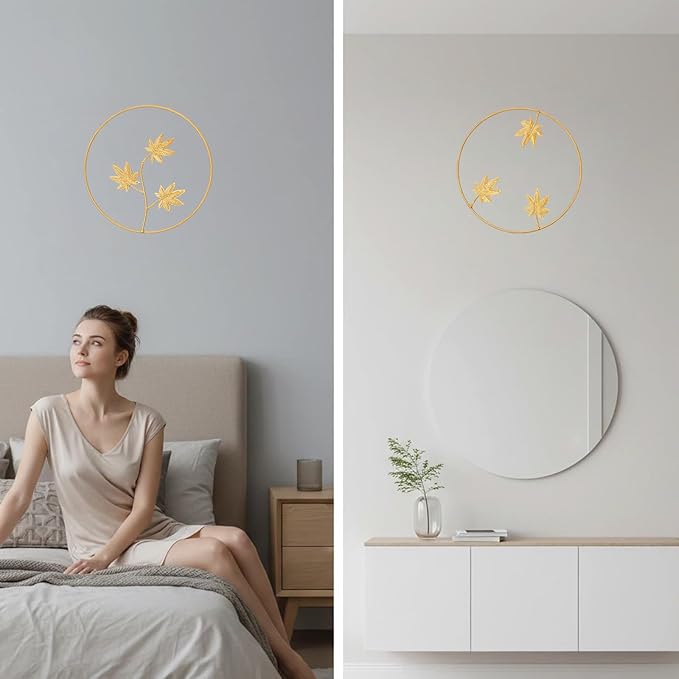 Goodangie00 2Pcs Metal Gold Maple Leaf Wall Art - 9.5" Handmade 3D Botanical Modern Tropical Silhouette Hanging Sculptures for Living Room Bathroom Bedroom Office, Boho Decor Gift