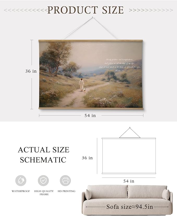 InSimSea 36x54 Extra Large Canvas Scroll Wall Art, Jesus with Sheep Bible Verse Religious Decor, Inspirational Christian Oil Painting for Living Room, Prayer Room, Church