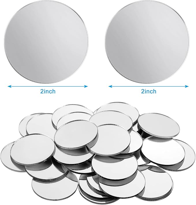 Blulu 200 Pieces Small Round Mirrors for Crafts Adhesive Round Bulk Mirror Tiny Circles Craft Acrylic Tiles for DIY Projects, Wall, Table & Art Decor Essentials (2 Inch)