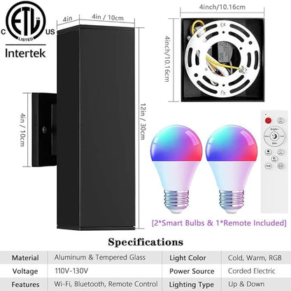 KIZON Smart Outdoor Wall Lights RGBCW Color Changing, Modern Dusk to Dawn Outdoor Sconce Up and Down Lighting, Exterior Light Fixture for House Porch Garage, Compatible with Alexa, ETL Listed