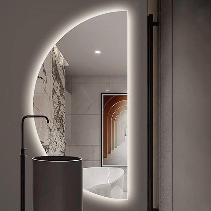 47in Half Moon LED Mirror,3-Color Dimmable Bathroom Smart Vanity Mirror, Frameless Backlit Anti-Fog Half Moon Mirrors for Wall (Left Semicircle, 24 * 47in/60 * 120cm)