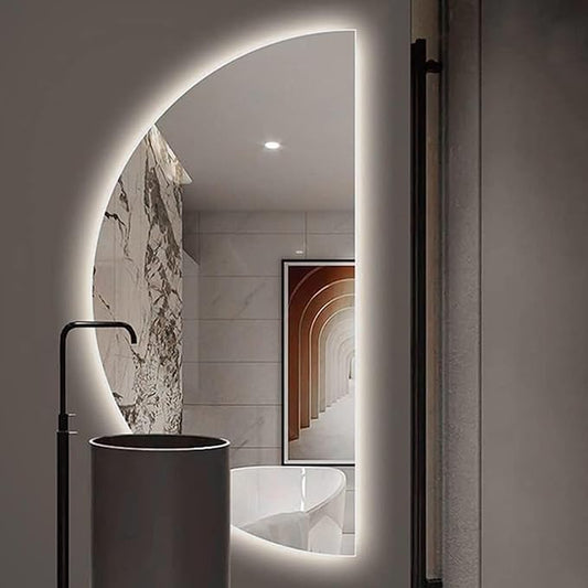 47in Half Moon LED Mirror,3-Color Dimmable Bathroom Smart Vanity Mirror, Frameless Backlit Anti-Fog Half Moon Mirrors for Wall (Left Semicircle, 24 * 47in/60 * 120cm)