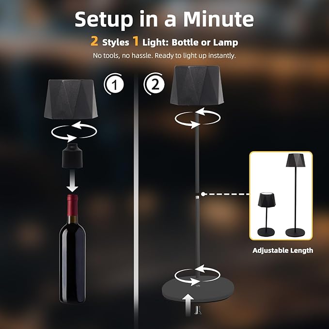 Modern 2-in-1 Table Lamp & Bottle Lamp, Pleated Metal Shade Touch Control Lamp | Adjustable Height, Warm Light & RGB, Stepless Dimming, Anti-Tip Design,Triangle,Black