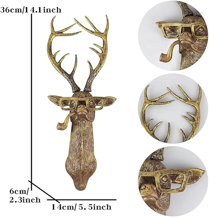 Animal Heads Wall Decor, Deer Head Wall Mount, Resin Animal Sculptures Head Wall Hanging Decoration for Family Living Room Bedroom Bathroom Kitchen Gift (Deer)