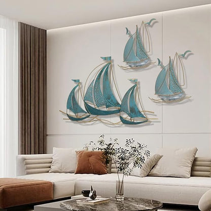 Set of three sailboats Metal Wall Art Large Metal Sailboat Wall Decor, Metal Ship Wall Decorations, Large Metal Ship Wall Decor for Living Room, Bedroom, Modern Home Wall Sculpture for Office, Bedroom