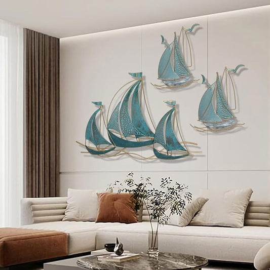 Set of three sailboats Metal Wall Art Large Metal Sailboat Wall Decor, Metal Ship Wall Decorations, Large Metal Ship Wall Decor for Living Room, Bedroom, Modern Home Wall Sculpture for Office, Bedroom