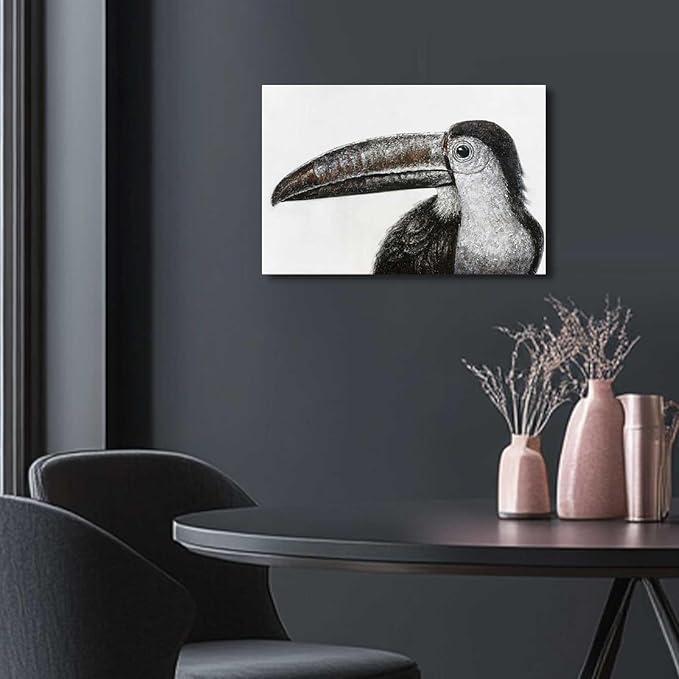 Bird Painting Black and White Wall Art Animal Wall Prints Small Canvas Framed Artwork for Office Bedroom Kitchen 12x16 Inch