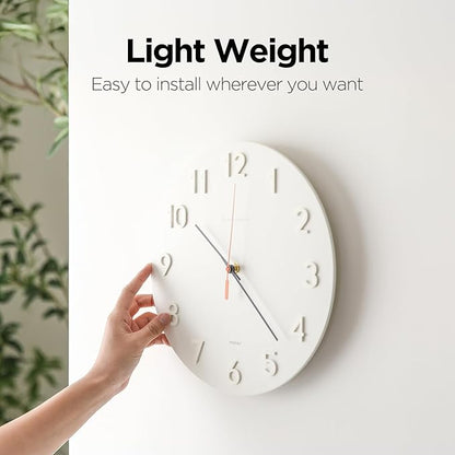 mooas 3D Numbers Modern Wall Clock, 12" Silent Non-Ticking Sweep Movement Decorative Battery Operated Analog Wall Clock for Home Décor Living Room Kitchen Bedroom Office School Hotel (Silver)